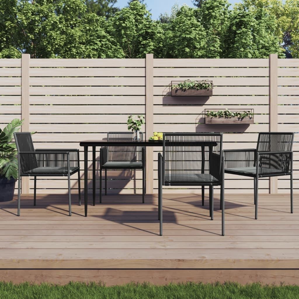Garden Dining Set with Cushions Black Poly Rattan and Steel Price