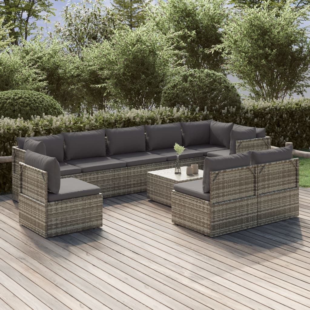 Garden Lounge Set with Cushions Grey Poly Rattan Price
