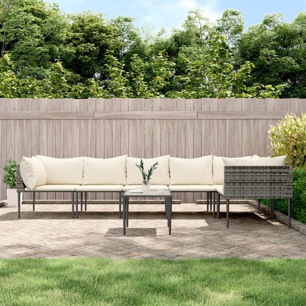 Garden Lounge Set with Cushions Grey Poly Rattan Price