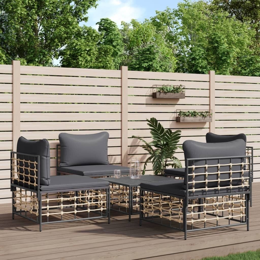 5 Piece Garden Lounge Set With Cushions Anthracite Poly Rattan Price