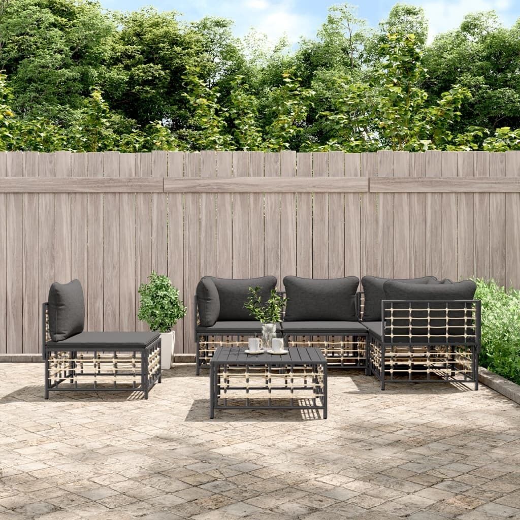 Garden Lounge Set with Cushions Anthracite Poly Rattan Price