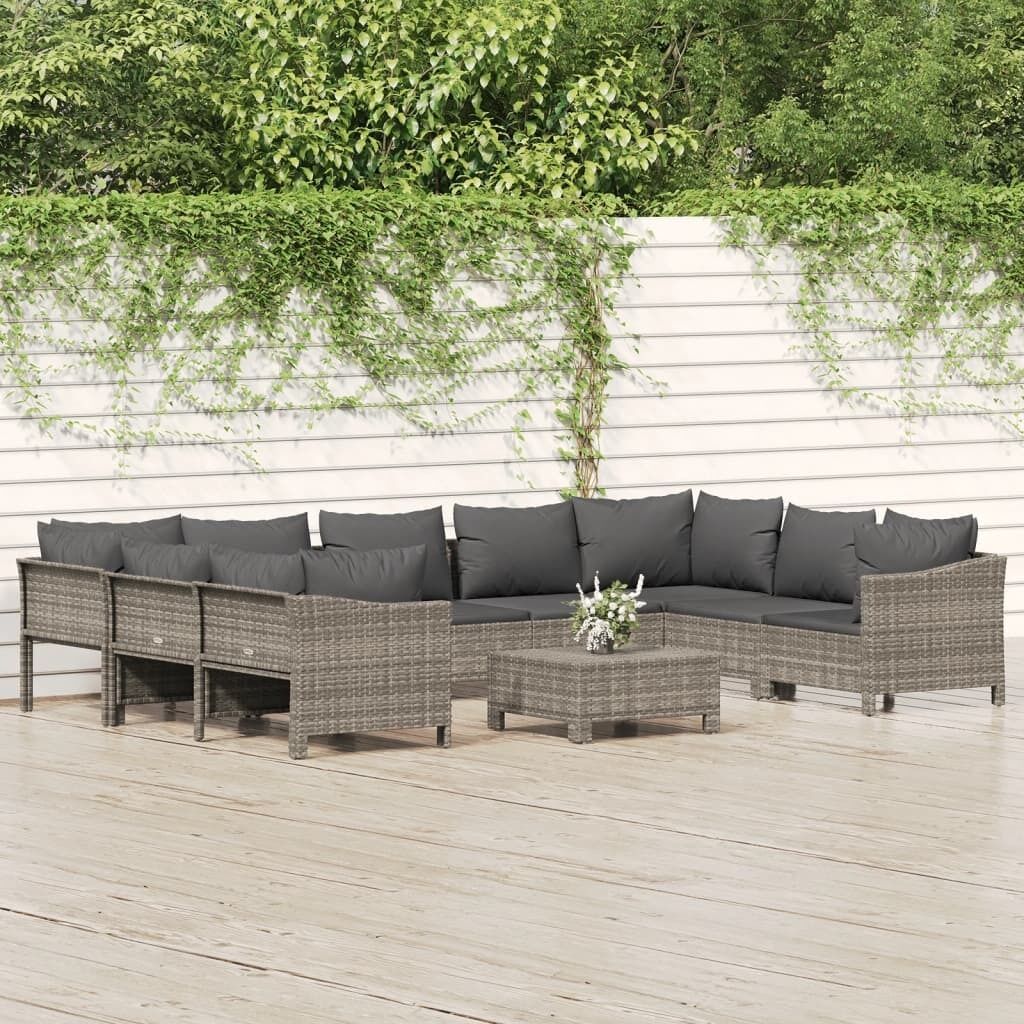 Garden Lounge Set with Cushions Grey Poly Rattan Price