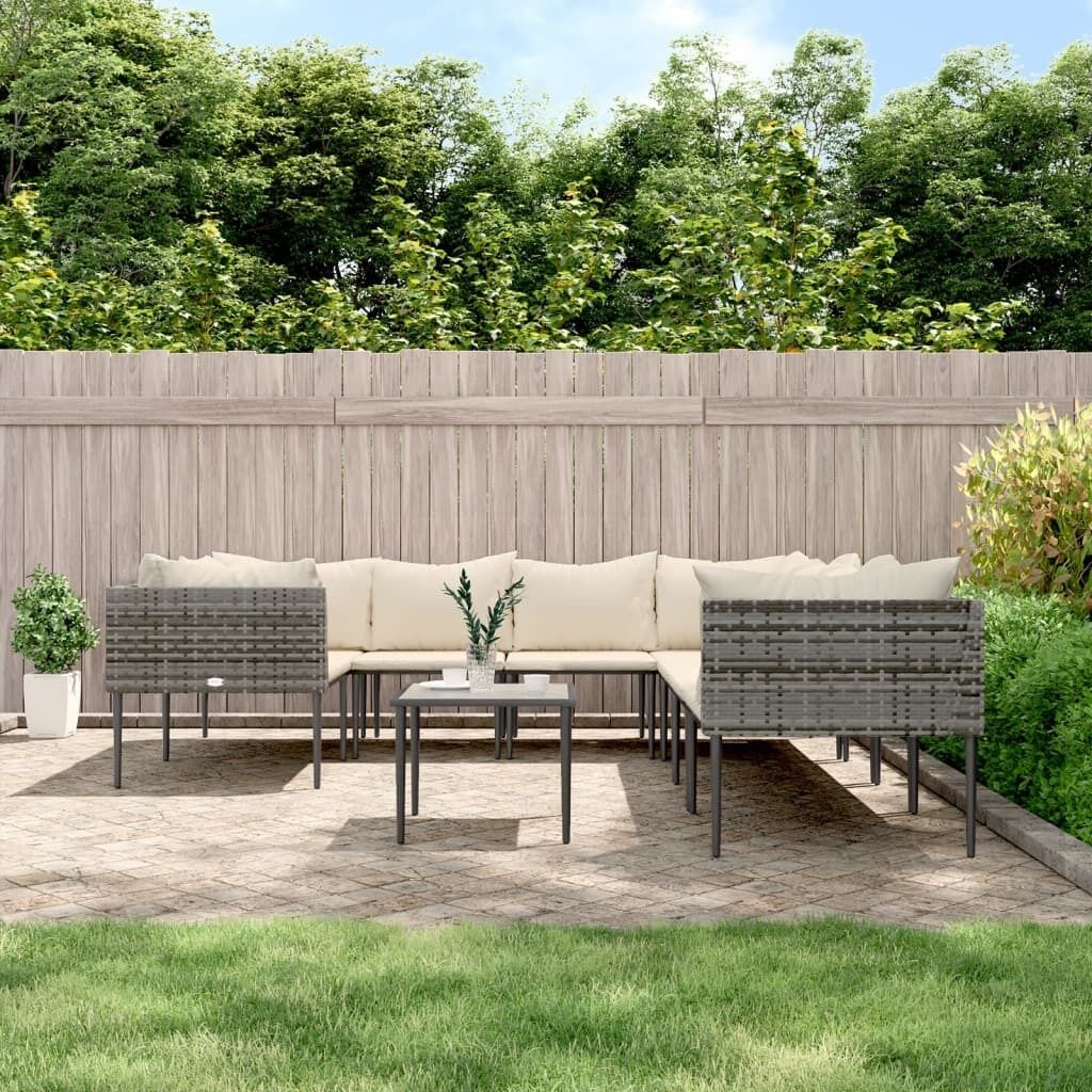 Garden Lounge Set with Cushions Grey Poly Rattan Price