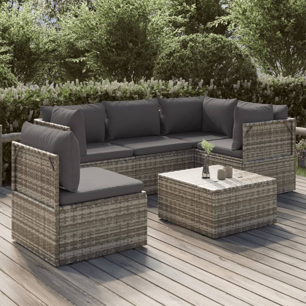 Garden Lounge Set with Cushions Grey Poly Rattan Price