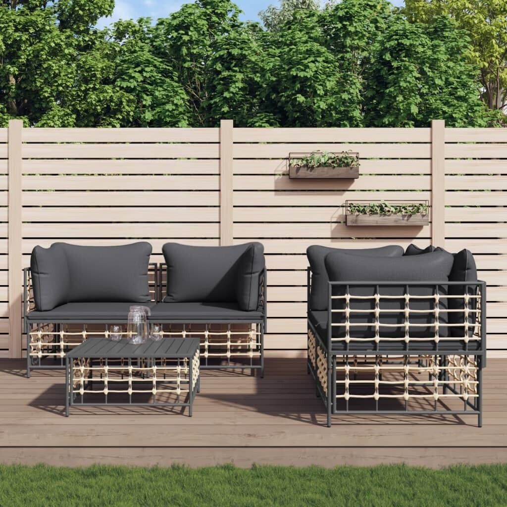 Garden Lounge Set with Cushions Anthracite Poly Rattan Price