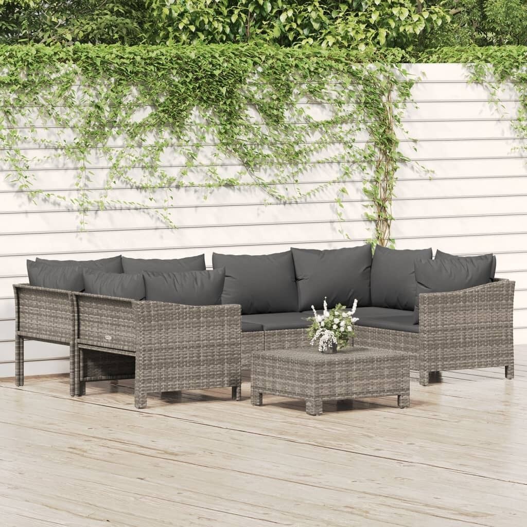 Garden Lounge Set with Cushions Grey Poly Rattan Price
