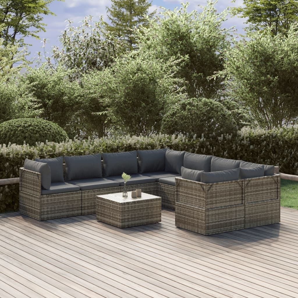 Garden Lounge Set with Cushions Grey Poly Rattan Price