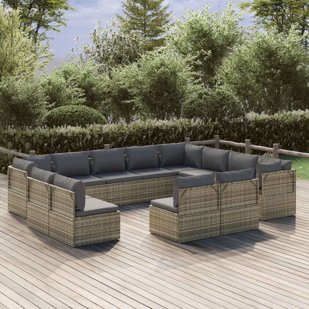 Garden Lounge Set with Cushions Grey Poly Rattan Price