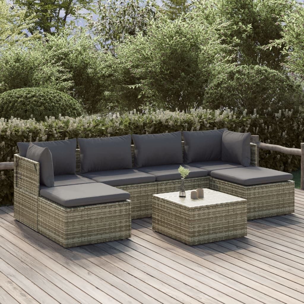 Garden Lounge Set with Cushions Grey Poly Rattan Price