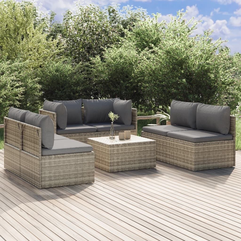 Garden Lounge Set with Cushions Grey Poly Rattan Price