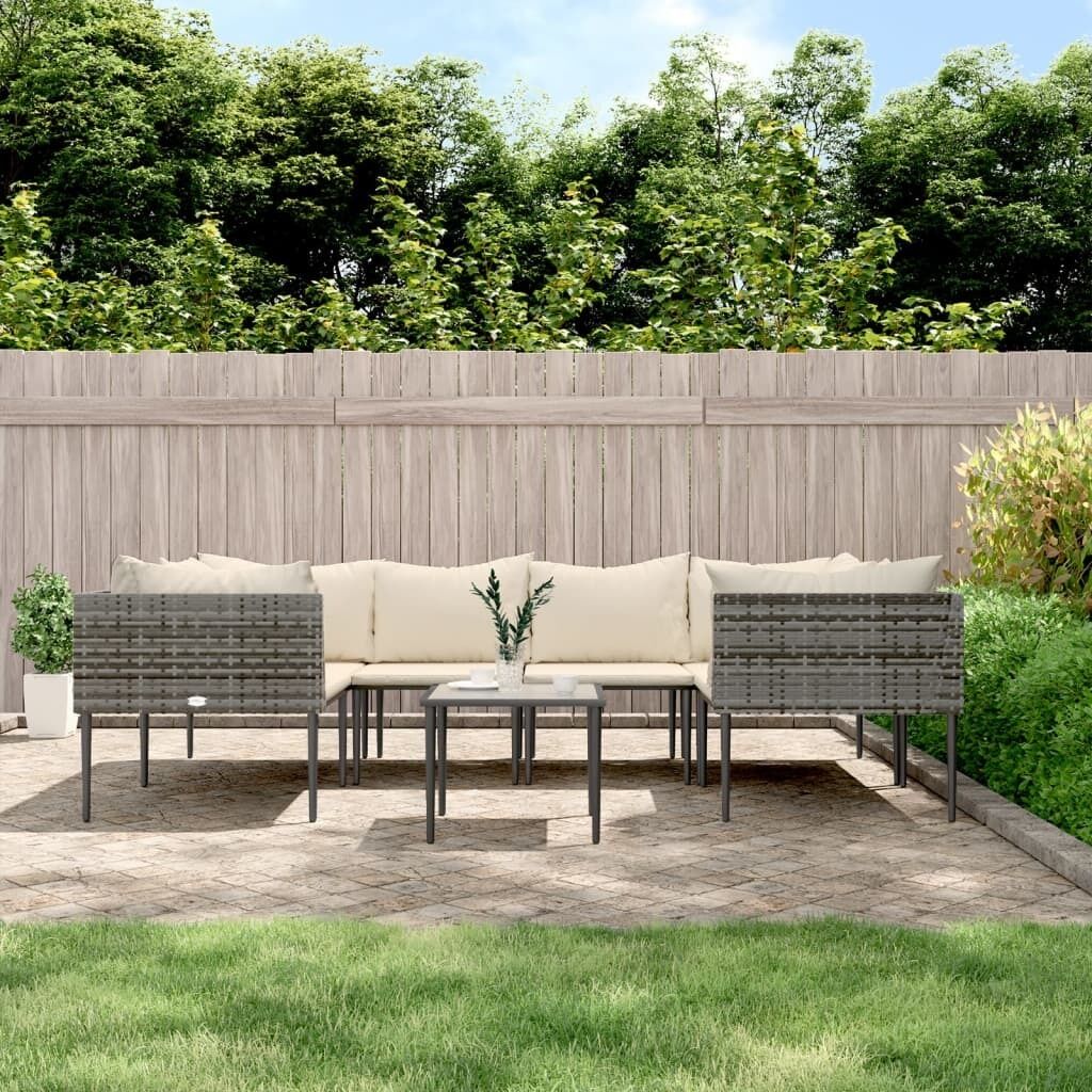 Garden Lounge Set with Cushions Grey Poly Rattan Price