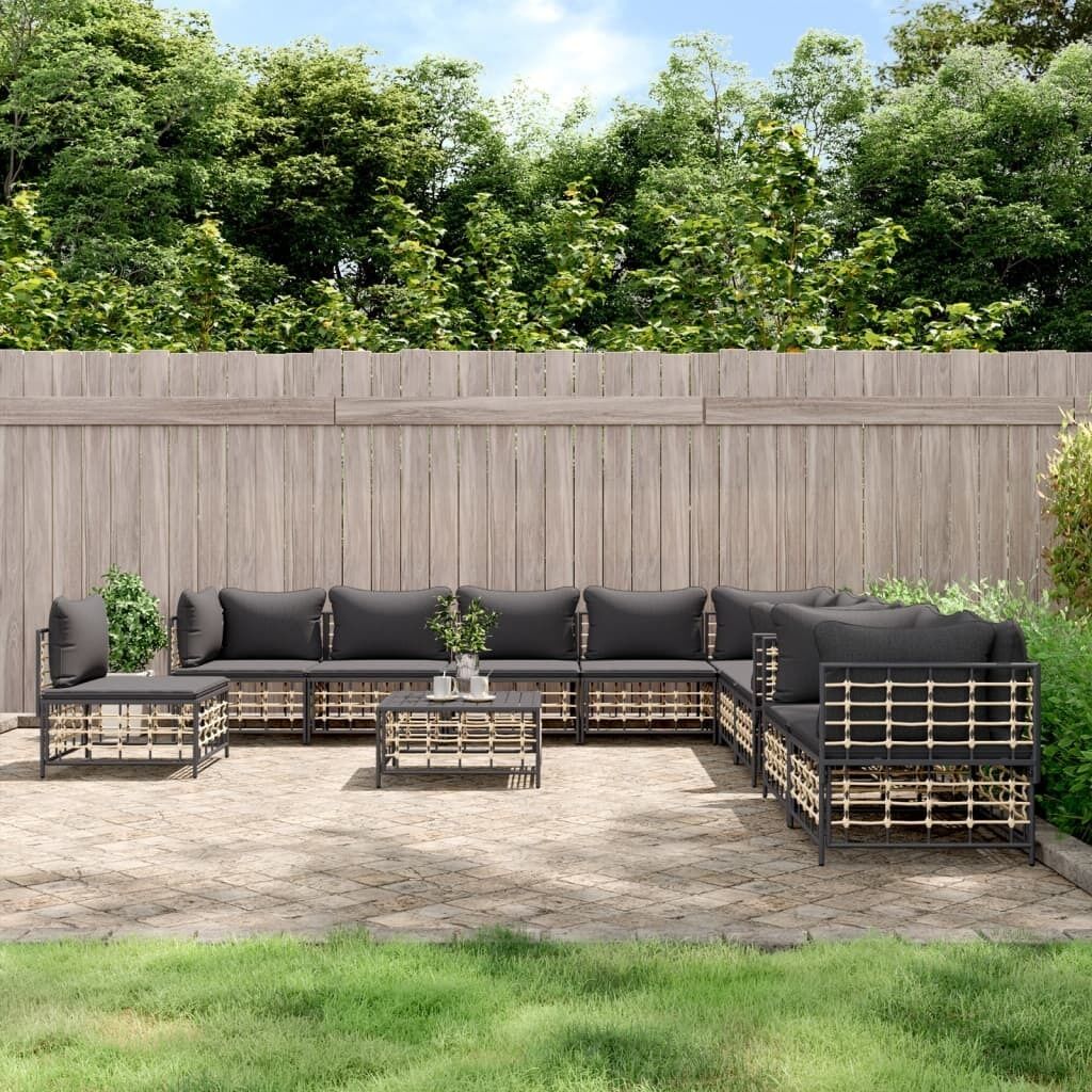11 Piece Garden Lounge Set With Cushions Anthracite Poly Rattan Price