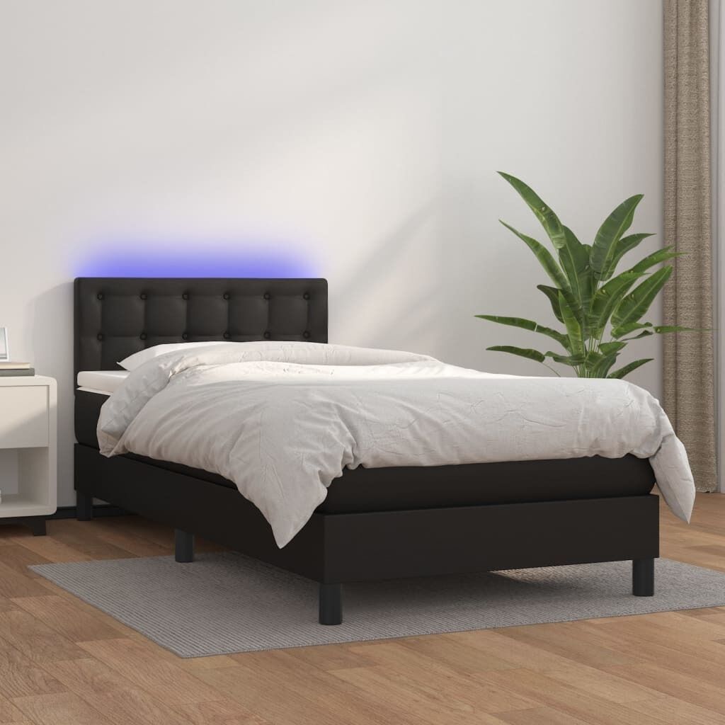 Box Spring Bed with Mattress & LED Black 100x200cm Faux Leather Price