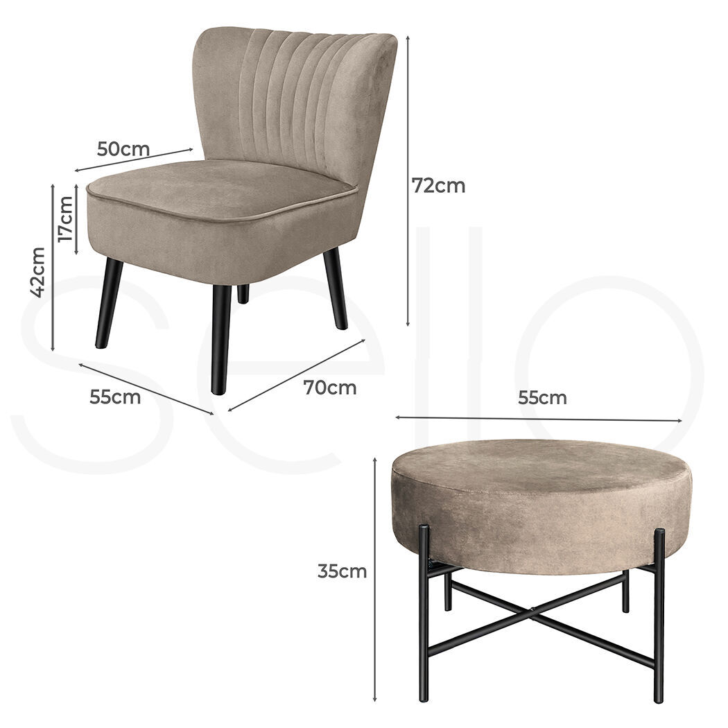 Accent Chair Foot Stool Set Ottoman Cream Price