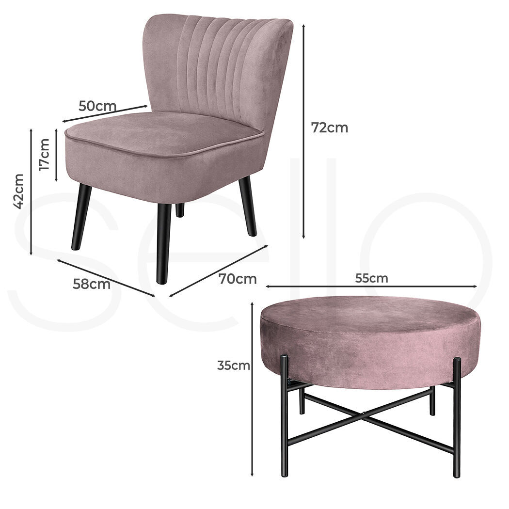 Accent Chair Foot Stool Set Ottoman Pink Price