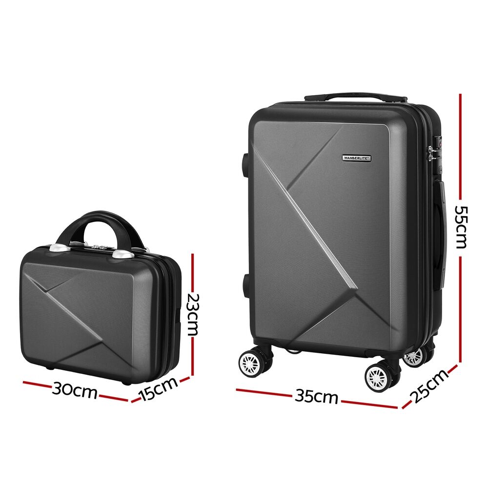 Wanderlite 2pc Luggage 12" 20" Trolley Travel Suitcase Storage Carry On TSA Lock Black Price