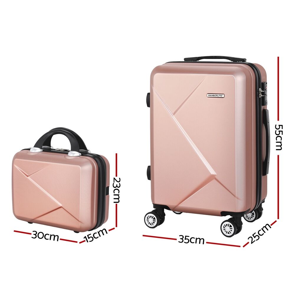 Wanderlite 2pc Luggage 12" 20" Trolley Travel Suitcase Storage Carry On TSA Lock Rose Gold Price