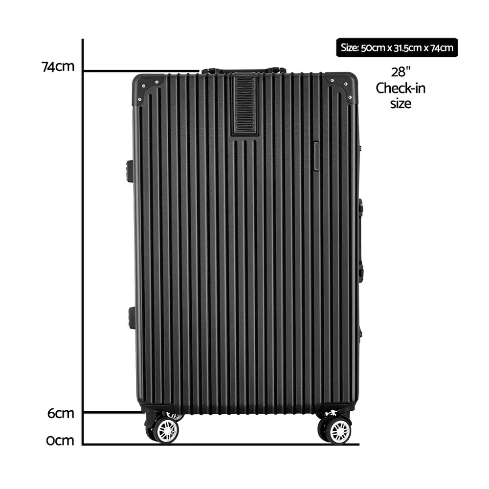 28" Luggage Trolley Travel Suitcase Set TSA Hard Case Lightweight Aluminum Black Price