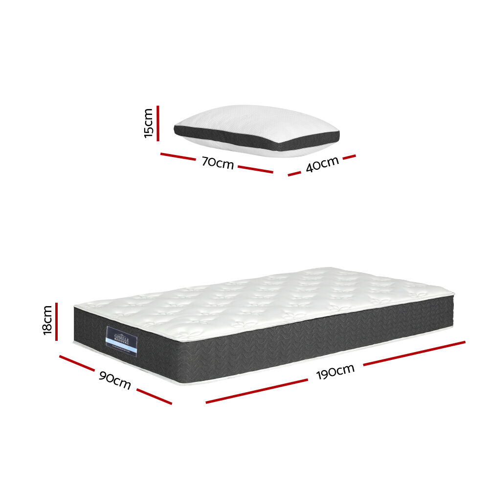18cm Mattress Medium Soft w/Pillows Single Price