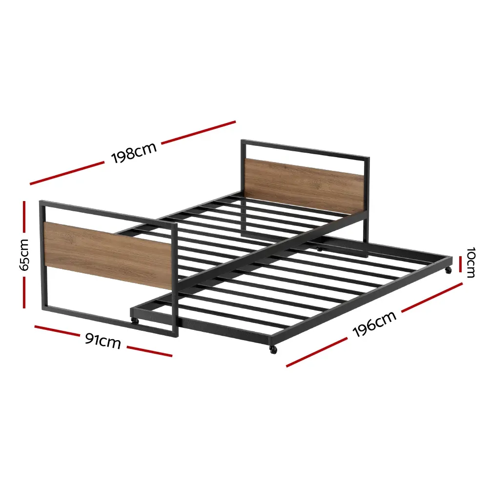 Bed Frame 2x Single Size Metal Trundle Daybed DEAN Price