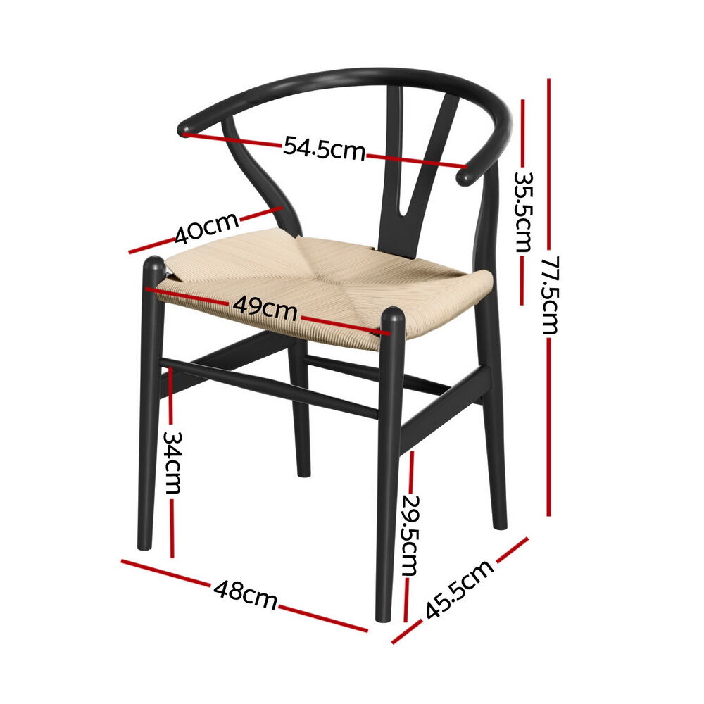 1 Set of 2 Artiss Dining Chairs Wooden Rattan Wishbone Black Price