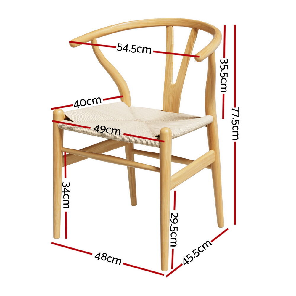 1 Set of 2 Artiss Dining Chairs Wooden Rattan Seat Wishbone Back Price