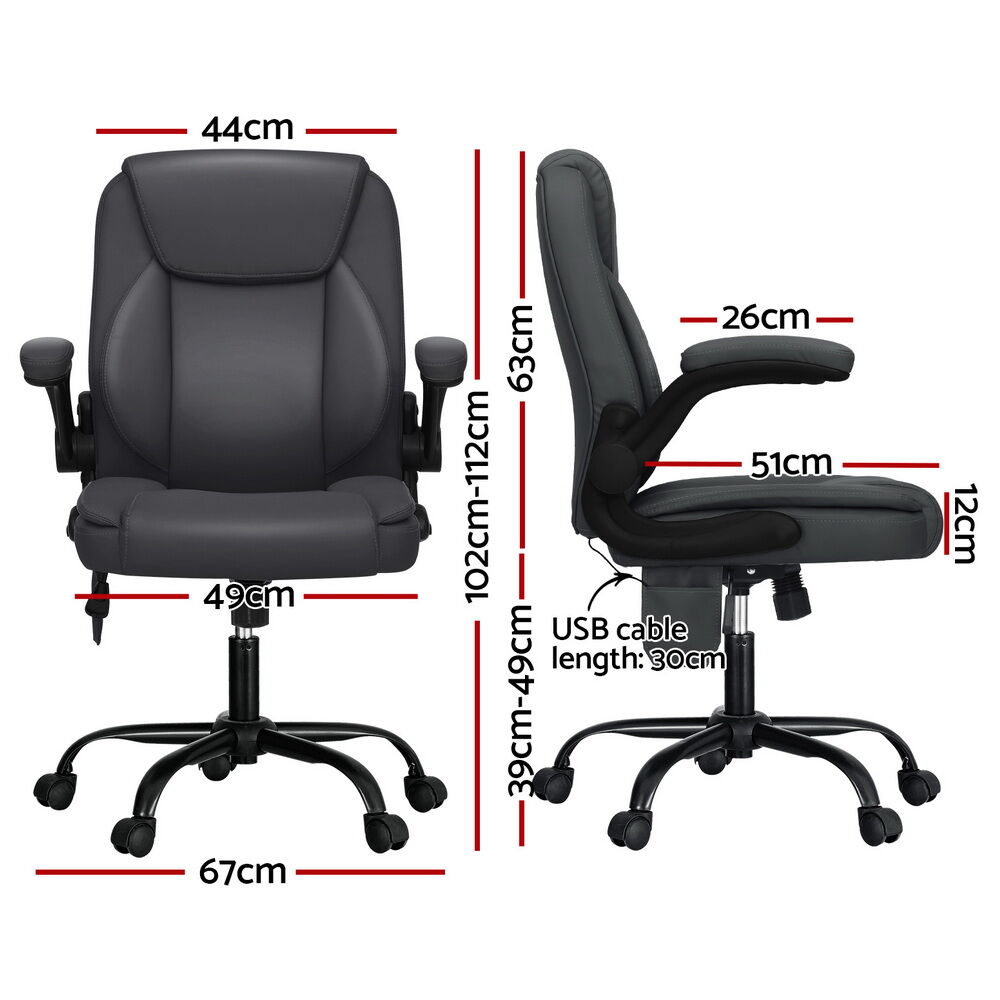 2 Point Massage Office Chair Leather Mid Back Grey Price