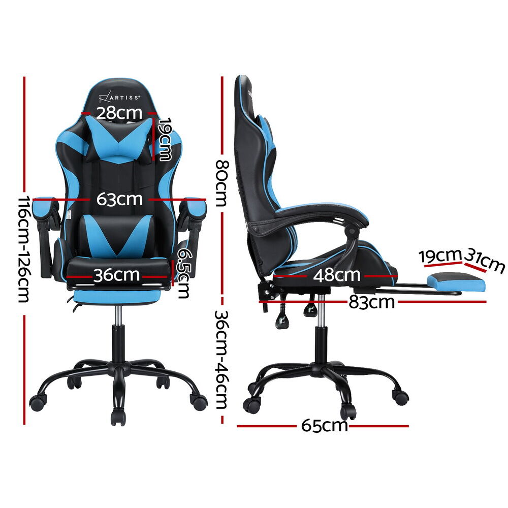 2 Point Massage Gaming Office Chair Footrest Cyan Blue Price