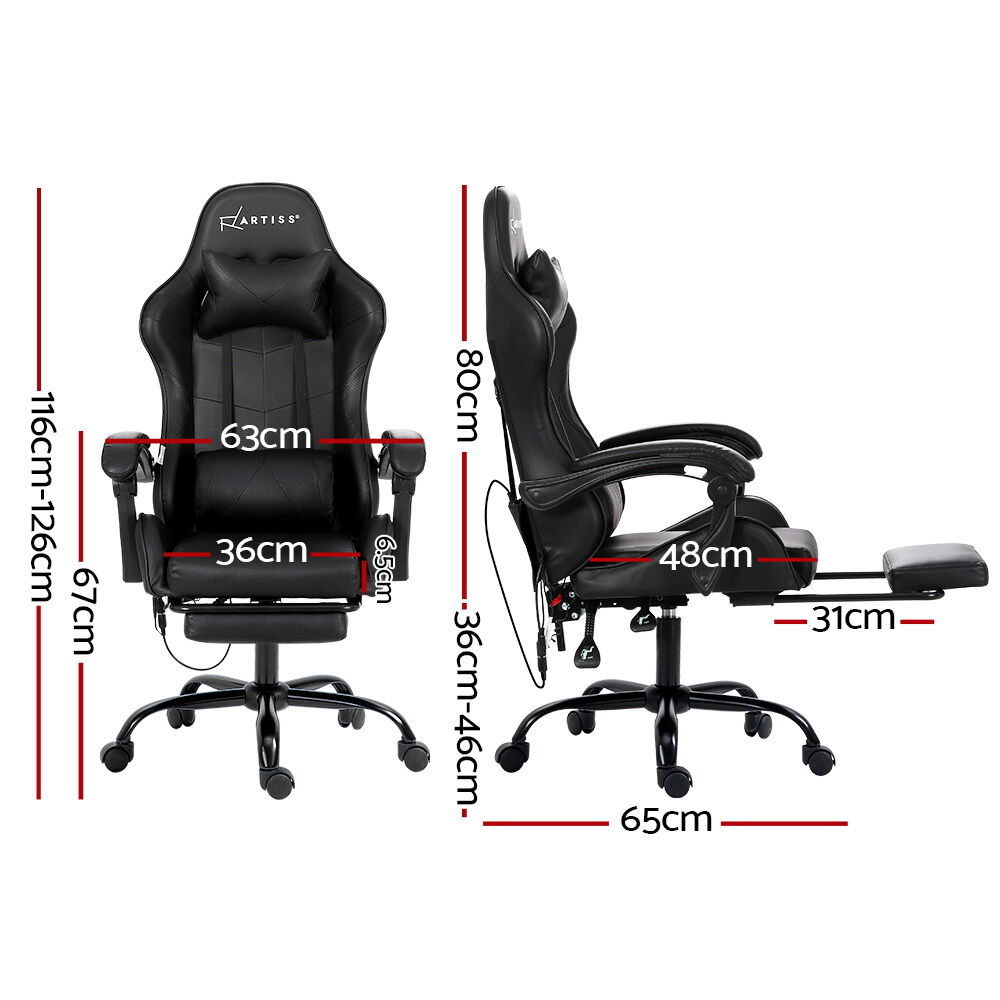 6 Point Massage Gaming Office Chair Footrest Black Price