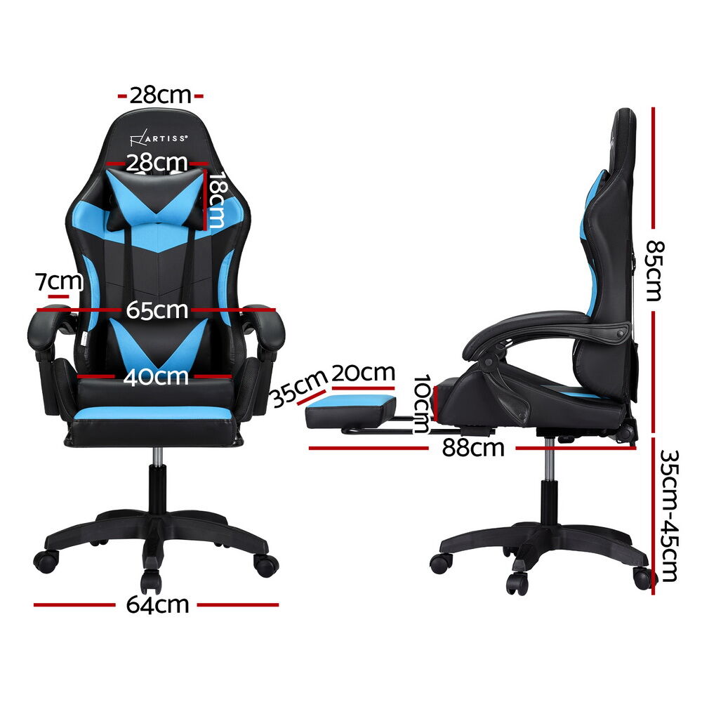 6 Point Massage Gaming Office Chair 7 LED Footrest Cyan Blue Price