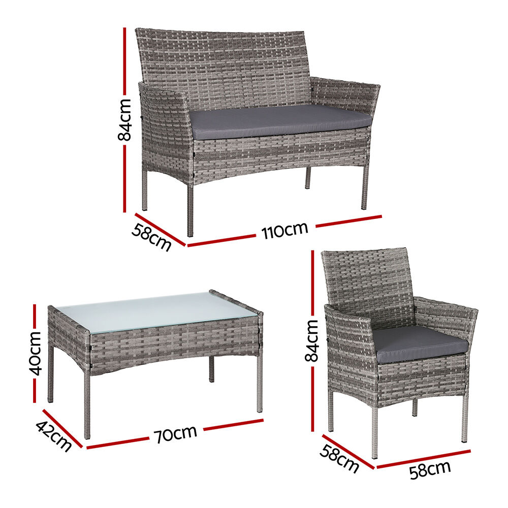 4 Seater Outdoor Sofa Set Wicker Setting Table Chair Furniture Grey Price
