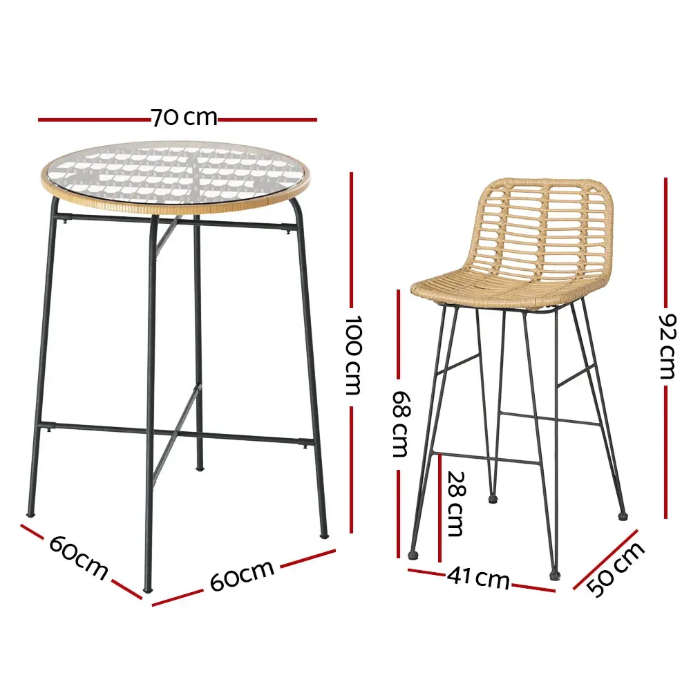 3-Piece Outdoor Bar Set Wicker Table Chairs Patio Bistro Price