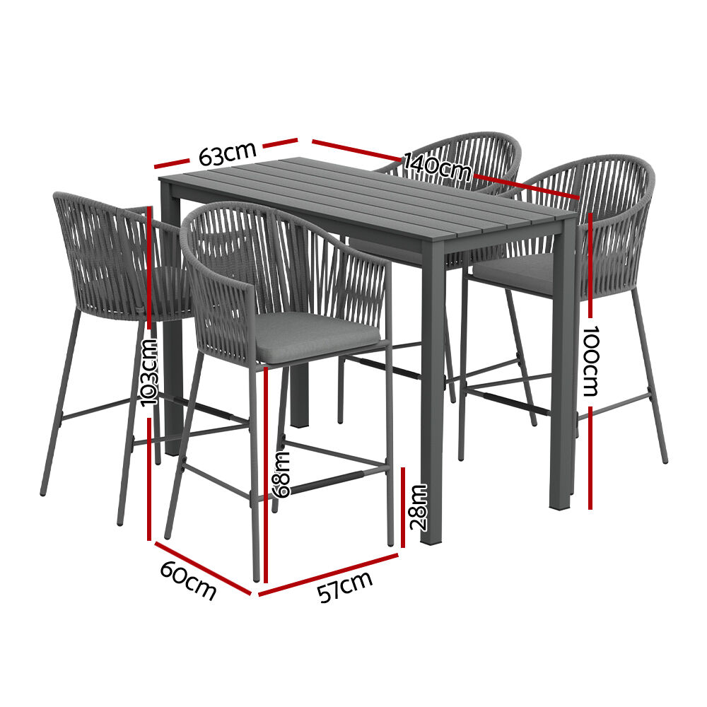 5-Piece Outdoor Bar Set Dining Table Rope Chair Patio Bistro Set Price