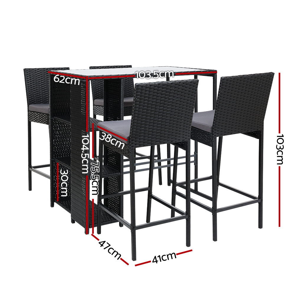 5-Piece Outdoor Bar Set Patio Dining Chairs Wicker Table Stools Price