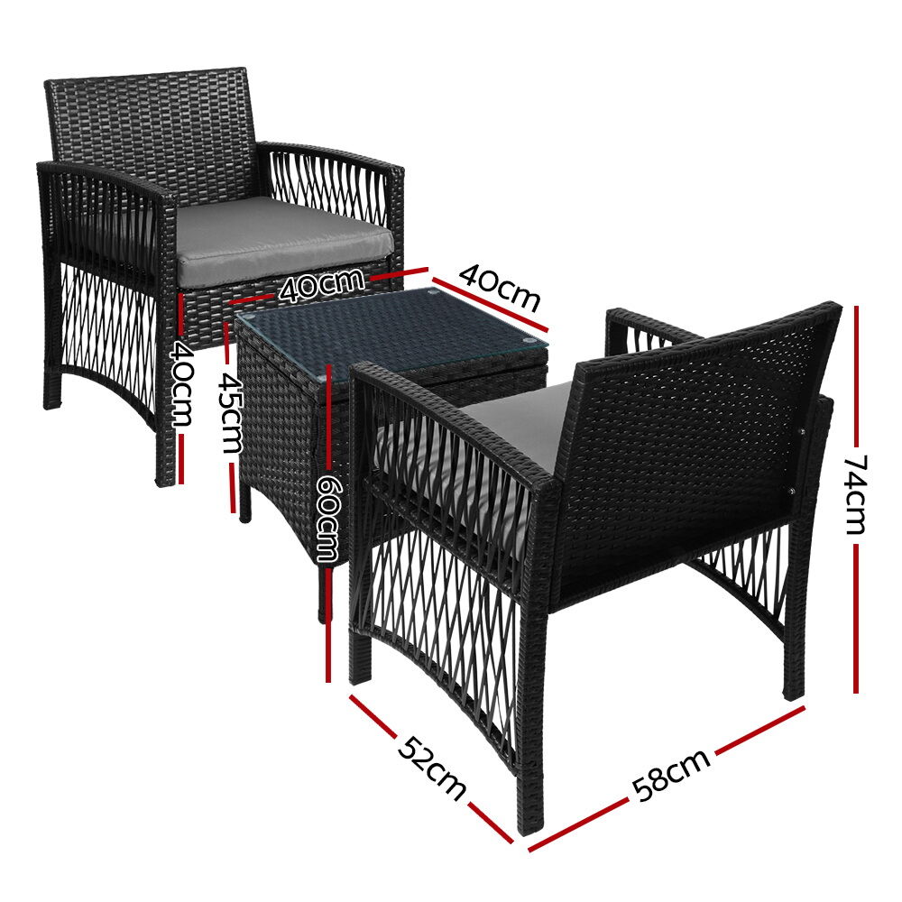 3PC Outdoor Bistro Set Patio Furniture Wicker Dining Chairs Table Cushion Black Price