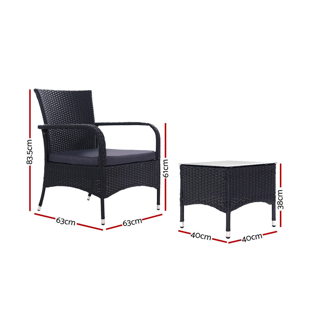 3PC Outdoor Bistro Set Patio Furniture Wicker Setting Chairs Table Luca Price