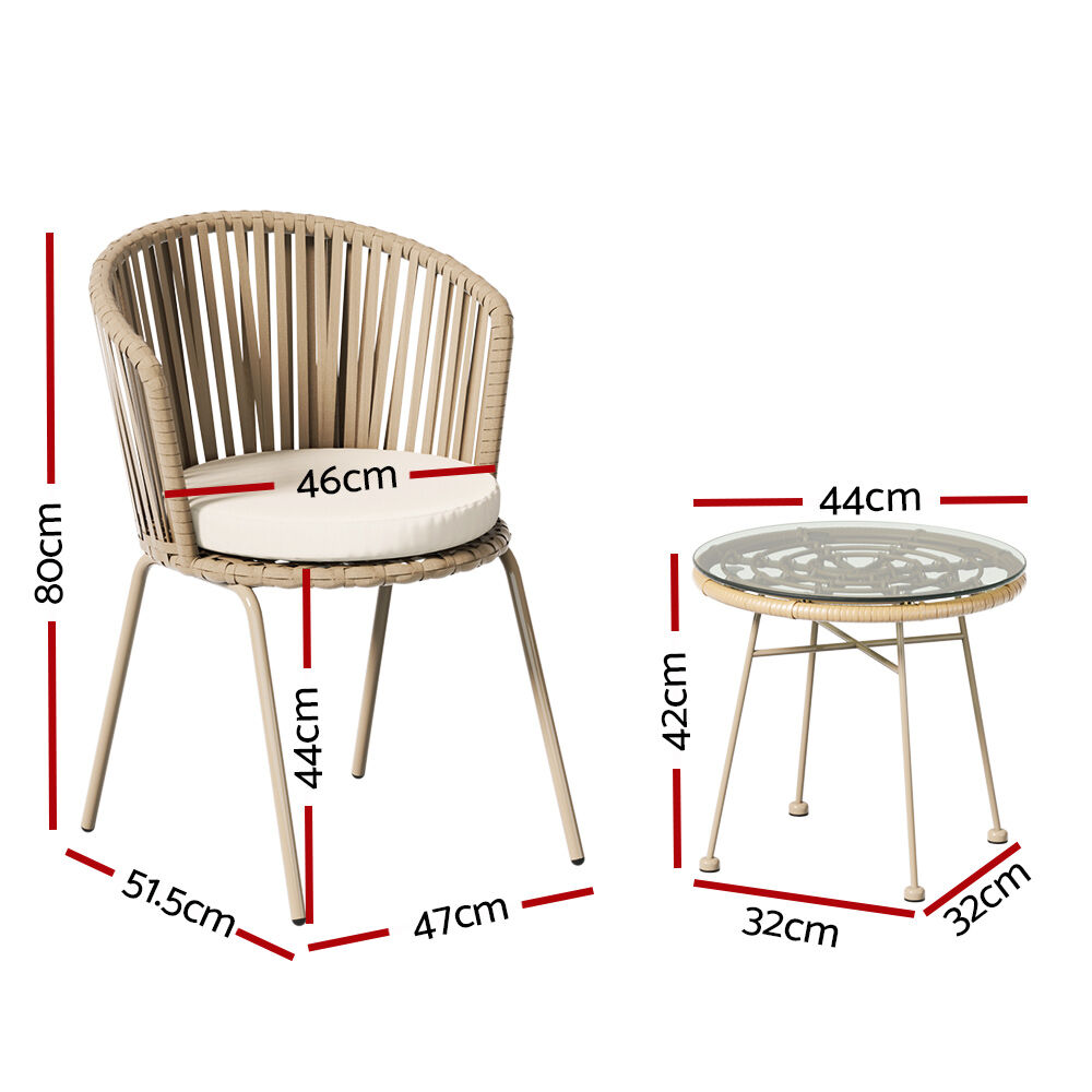3PC Outdoor Bistro Set Patio Furniture Rope Setting Chairs Table Beige Price
