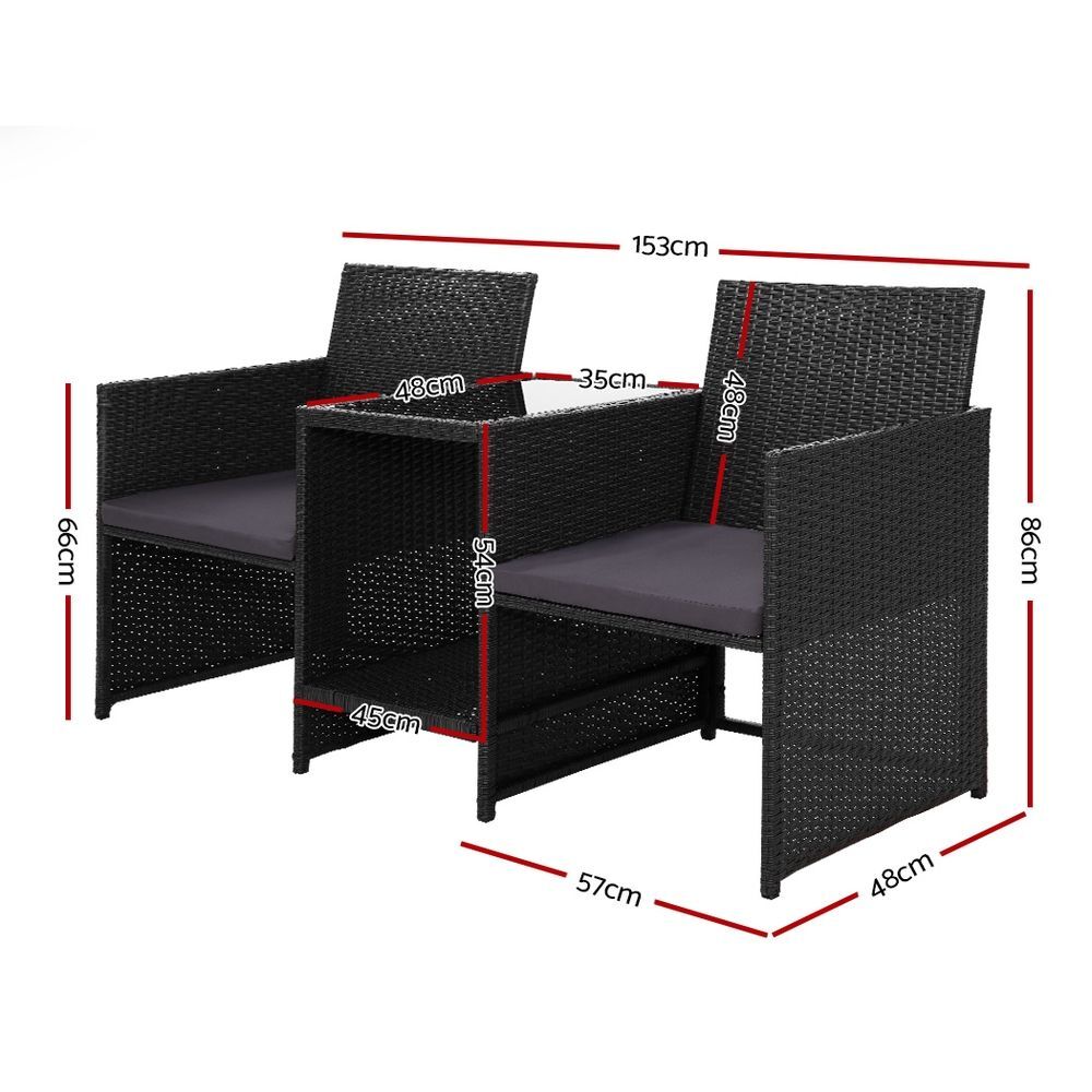 Outdoor Setting Wicker Loveseat Birstro Set Patio Garden Furniture Black Price