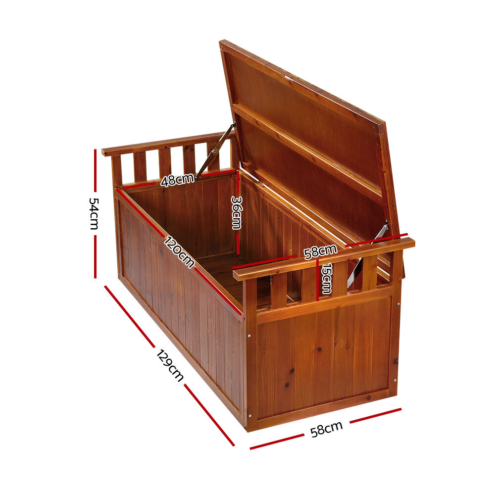 Gardeon Outdoor Storage Bench Box 129cm Wooden Garden Toy Chest Sheds Patio Furniture XL Natural Price