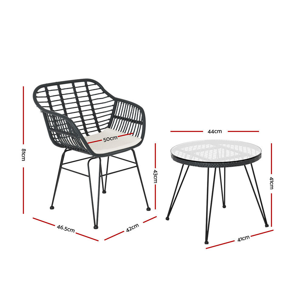 3PC Outdoor Furniture Bistro Set Lounge Setting Table Chairs Cushion Patio Grey Price