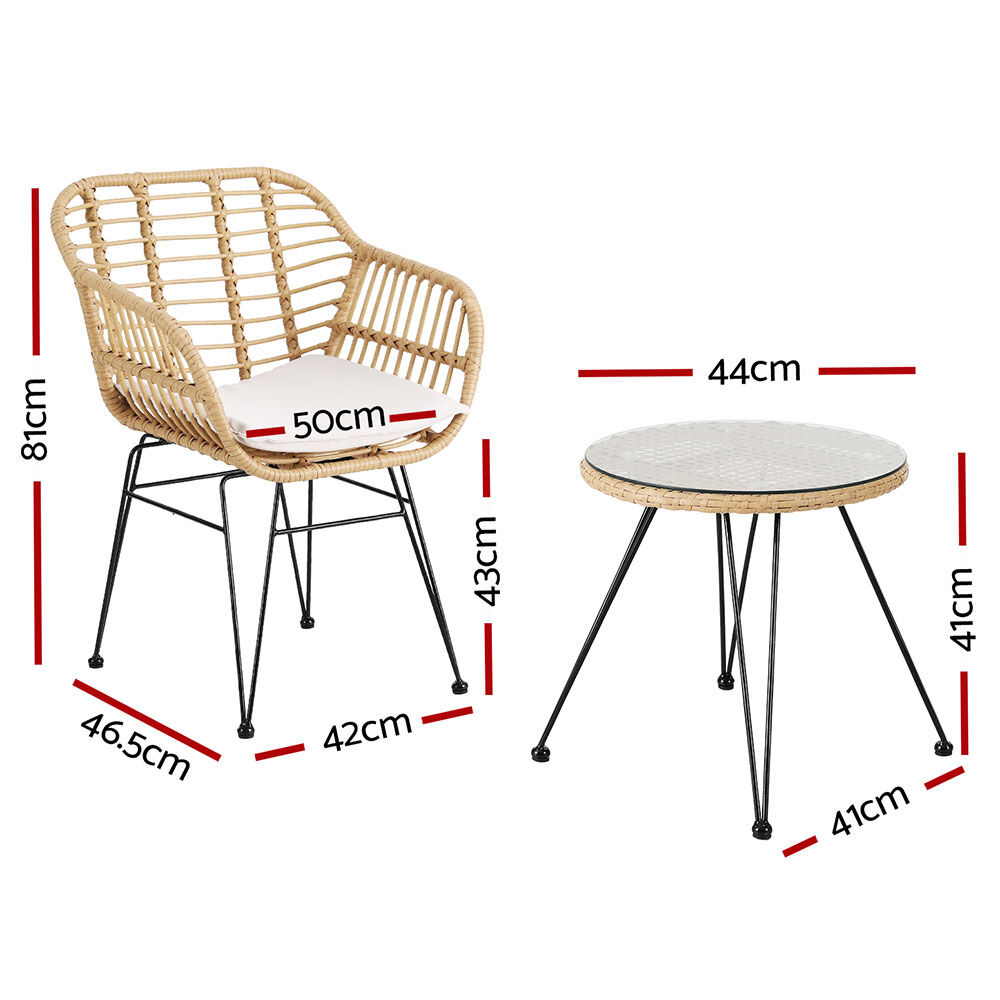 Gardeon 3PC Outdoor Furniture Bistro Set Lounge Setting Table Chairs Cushion Patio Grey Price