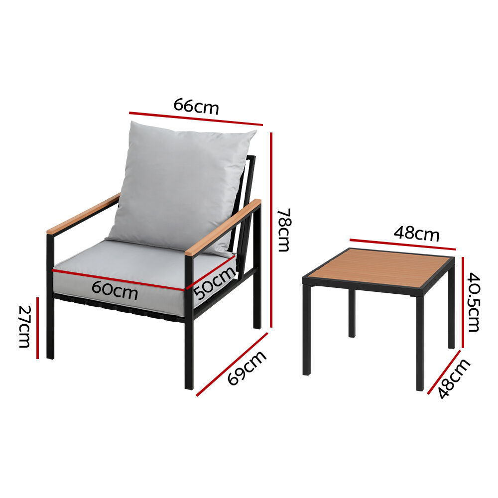 Gardeon 3PC Outdoor Furniture Bistro Set Lounge Setting Chairs Table Patio Black Price