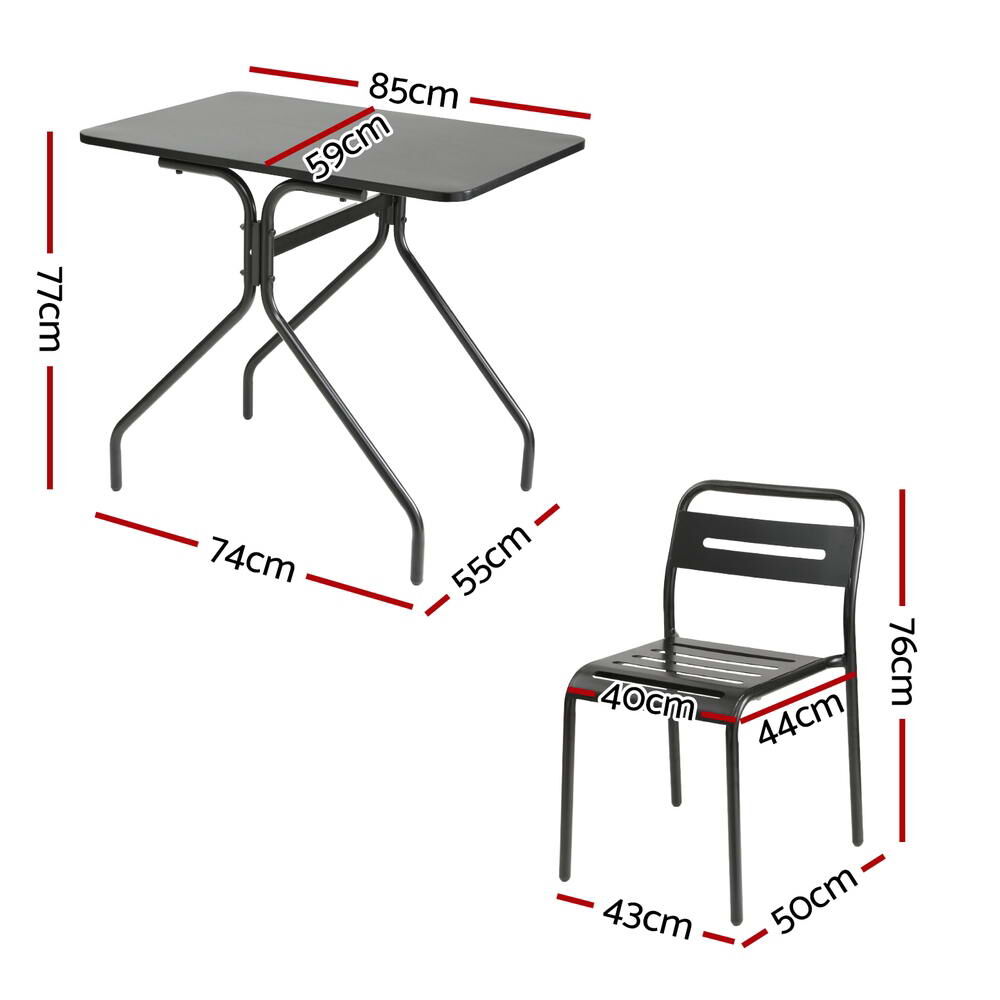 Gardeon 3PC Outdoor Bistro Set Patio Furniture Steel Table and Chairs Black Price