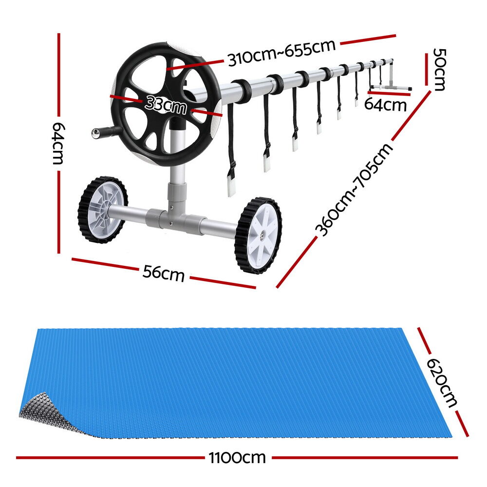 Aquabuddy Pool Cover 600 Micron 11x6.2m w/ Roller 6.55m Swimming Pools Solar Blanket Price