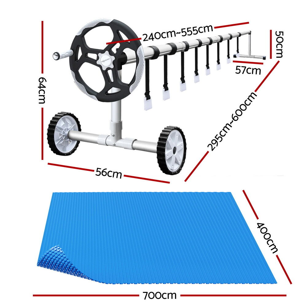 Aquabuddy Pool Cover 600 Micron 7x4m w/ Roller 5.55m Swimming Pools Solar Blanket Price