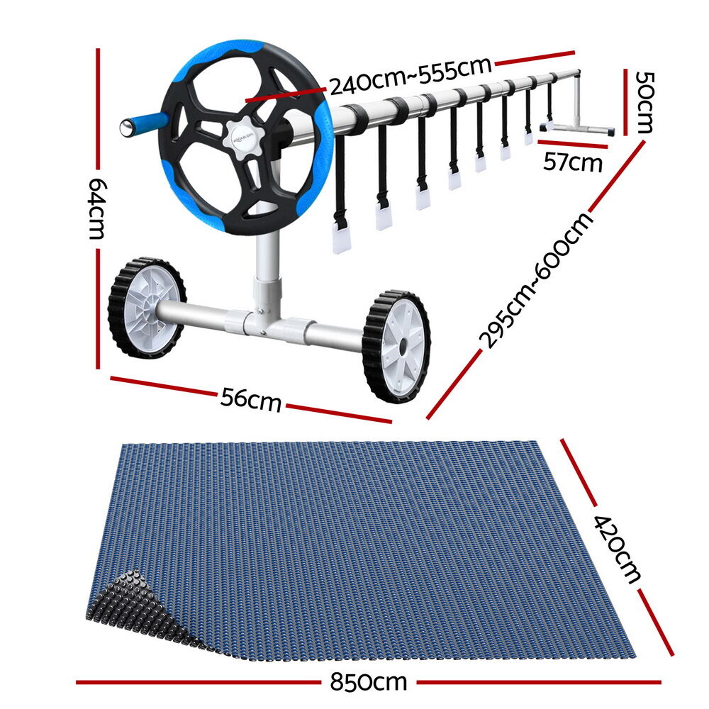 Aquabuddy Pool Cover 600 Micron 8.5x4.2m w/ Blue Roller 5.55m Black Solar Blanket Price