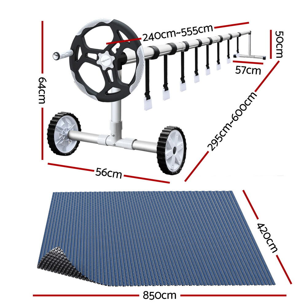 Aquabuddy Pool Cover 600 Micron 8.5x4.2m w/ Roller 5.55m Swimming Pools Black Solar Blanket Price