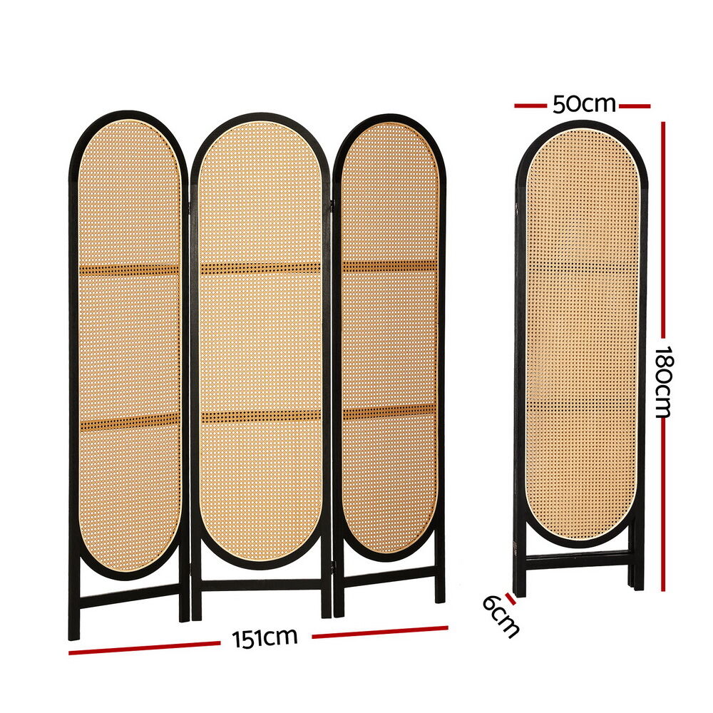 3 Panel Room Divider Screen 151x180cm Rattan Brown Price