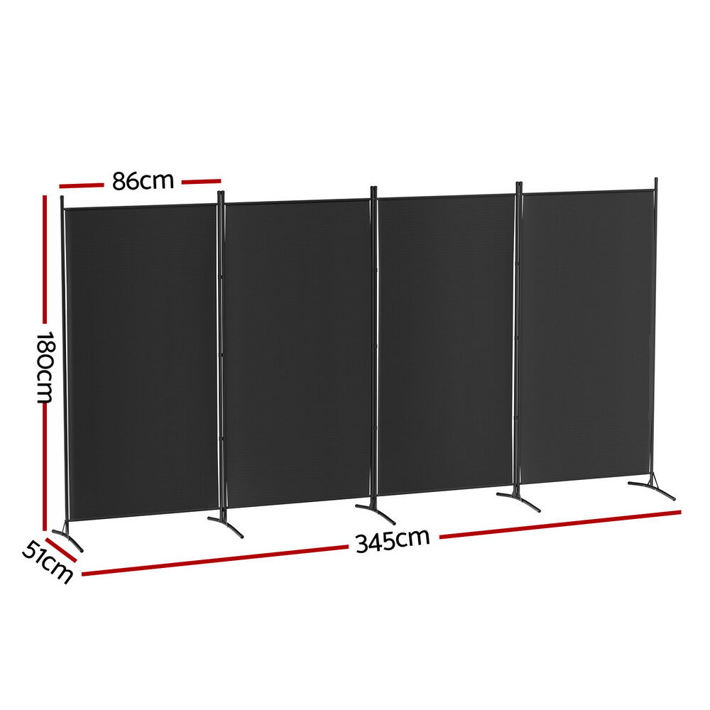 4 Panel Room Divider Screen 345x180cm Fabric Black Price