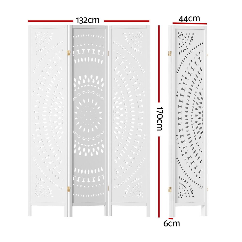 3 Panel Room Divider Screen 132x170cm Circle White Price